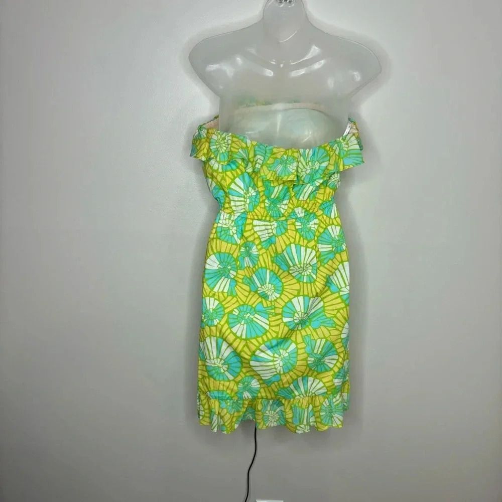 Lilly Pulitzer Strapless Summer Dress Blue Yellow Ruffled Hems size small - Picture 4 of 8